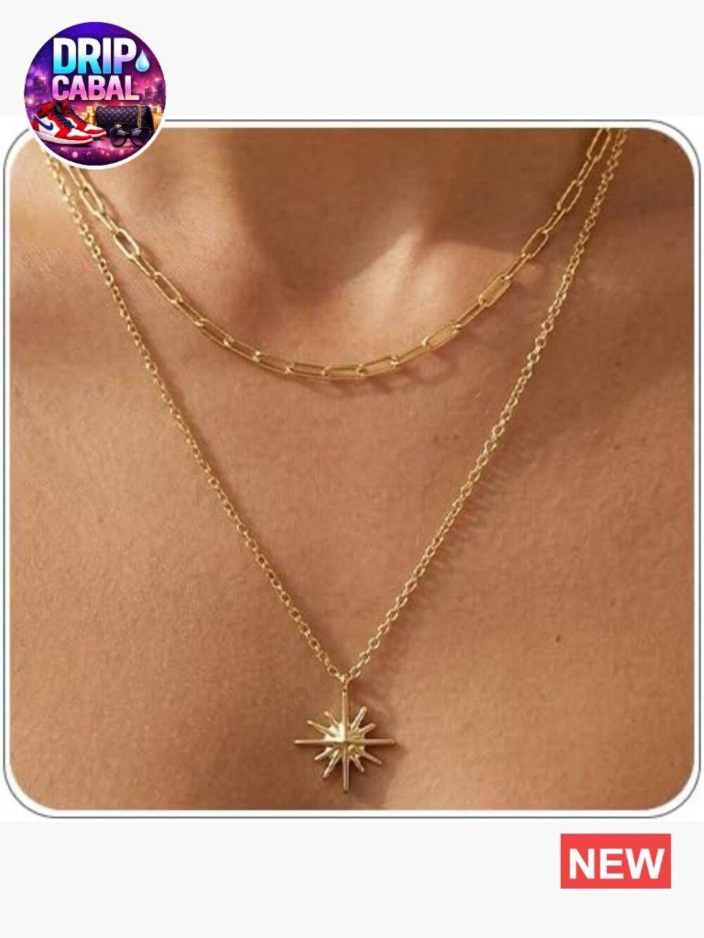 2pcs Gold Layered Necklace Set Dainty Star Moon Pendant 14K Gold Plated
